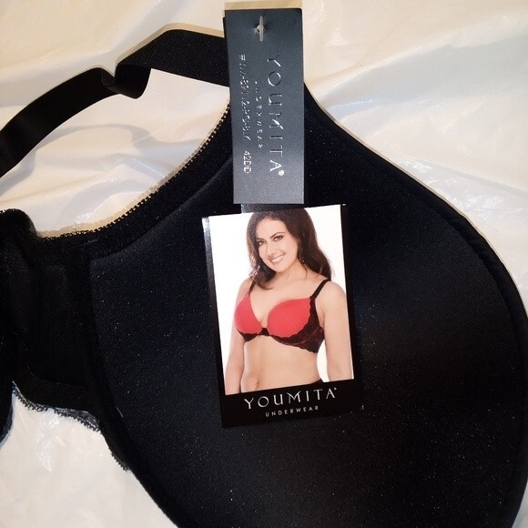 Youmita 42DD Black Floral Lace Overlay Bra NWT - Picture 10 of 12